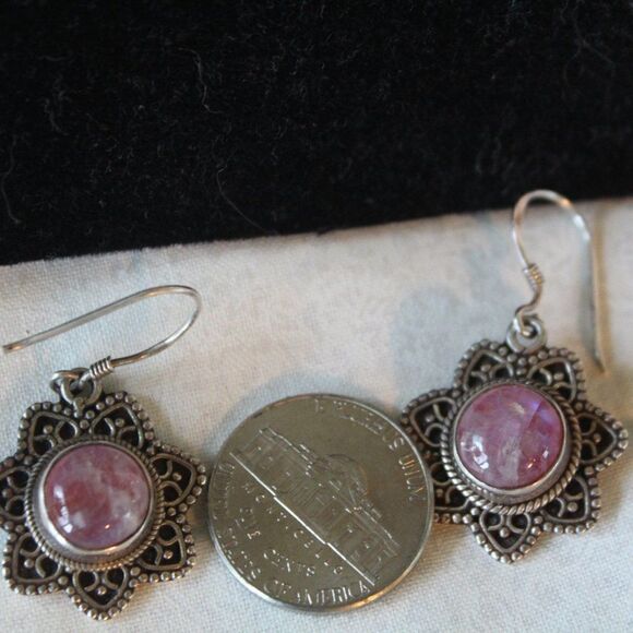 Sterling Bali-Style Pink Moonstone Earrings - Picture 7 of 7